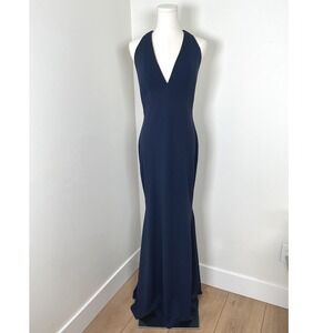 DRESS THE POPULATION Navy Blue Camden V-Neck Halter Mermaid Dress Size‎ S NWT
